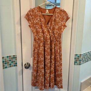 Pact Organic Fit and Flare Crossover Midi Dress